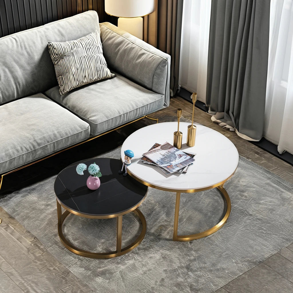 2 round combination living room furniture modern style ceramic metal base coffee table office casual coffee table home