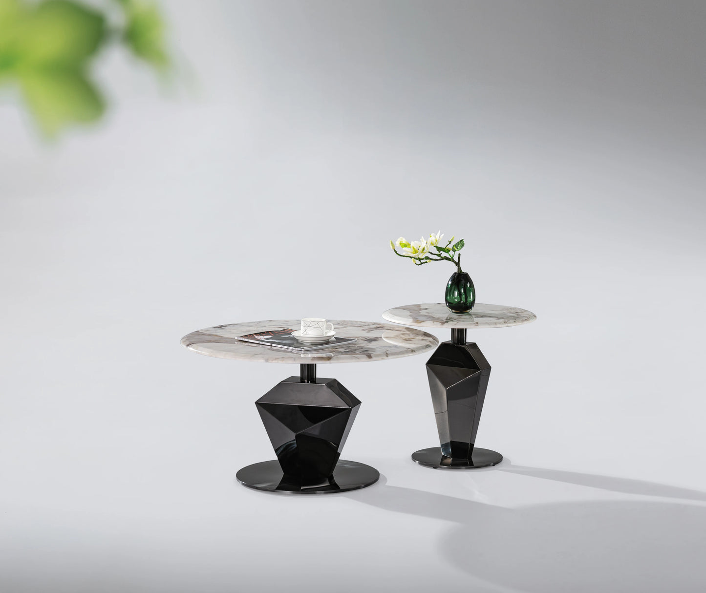 Stainless steel black titanium light luxury Italian round coffee table set Home interior villa VIP living room coffee table