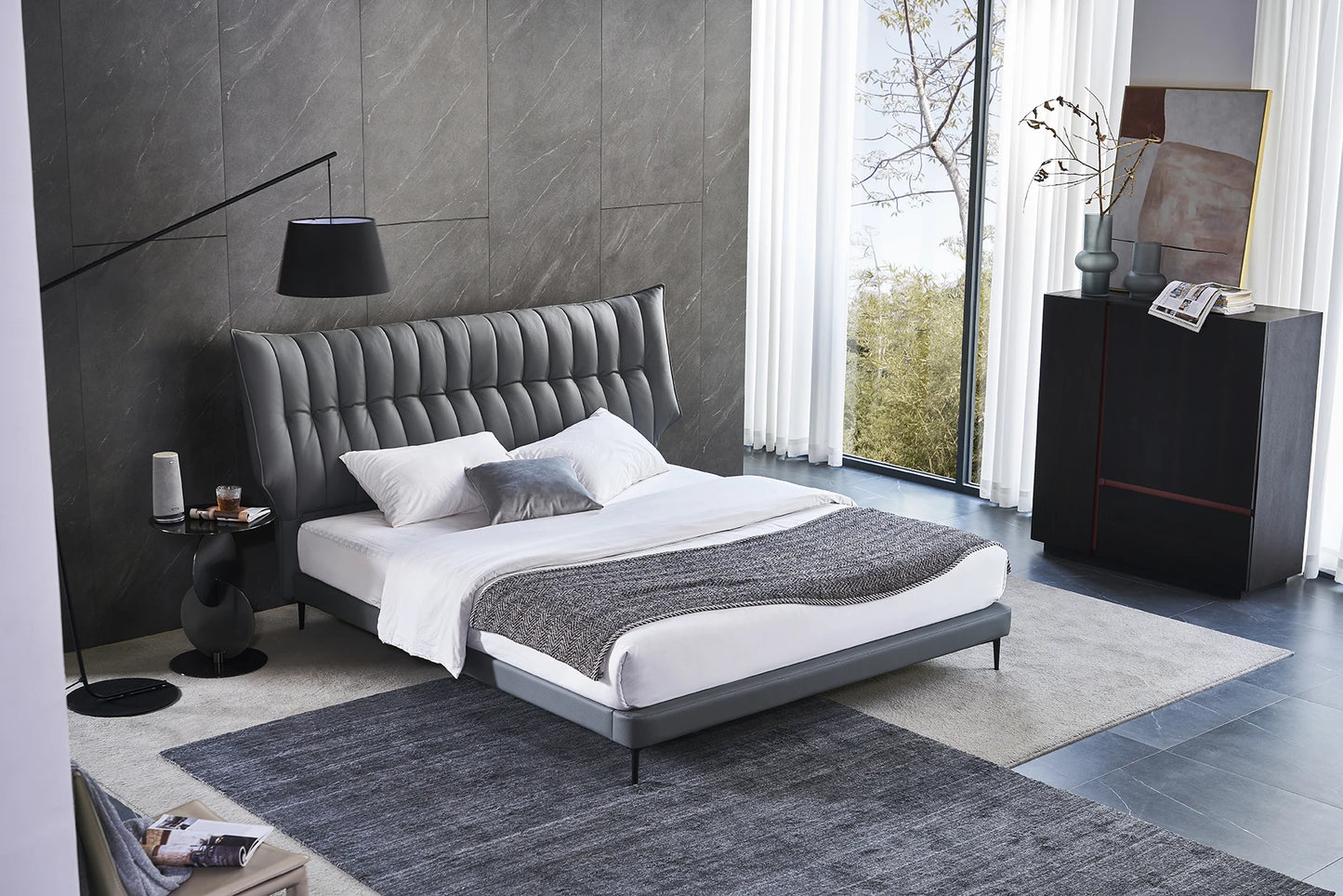 Italian microfiber leather sofa large simple striped design living room bedroom wooden frame hotel Casa project