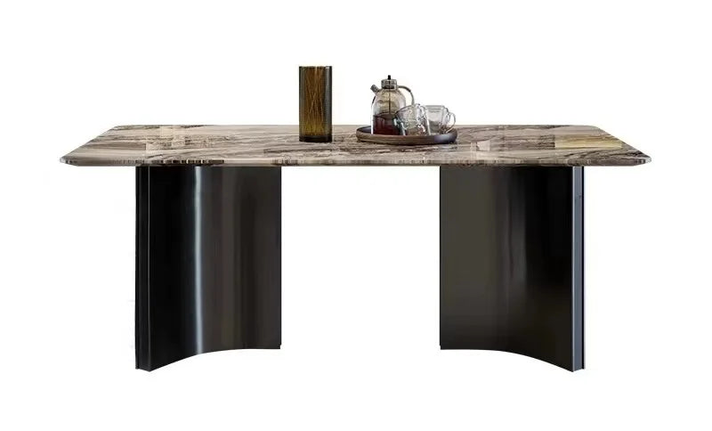 Wabi-Sabi style rectangular dining table set 4 wooden folding chairs in a modern hotel club villa for meeting rooms or tea breaks