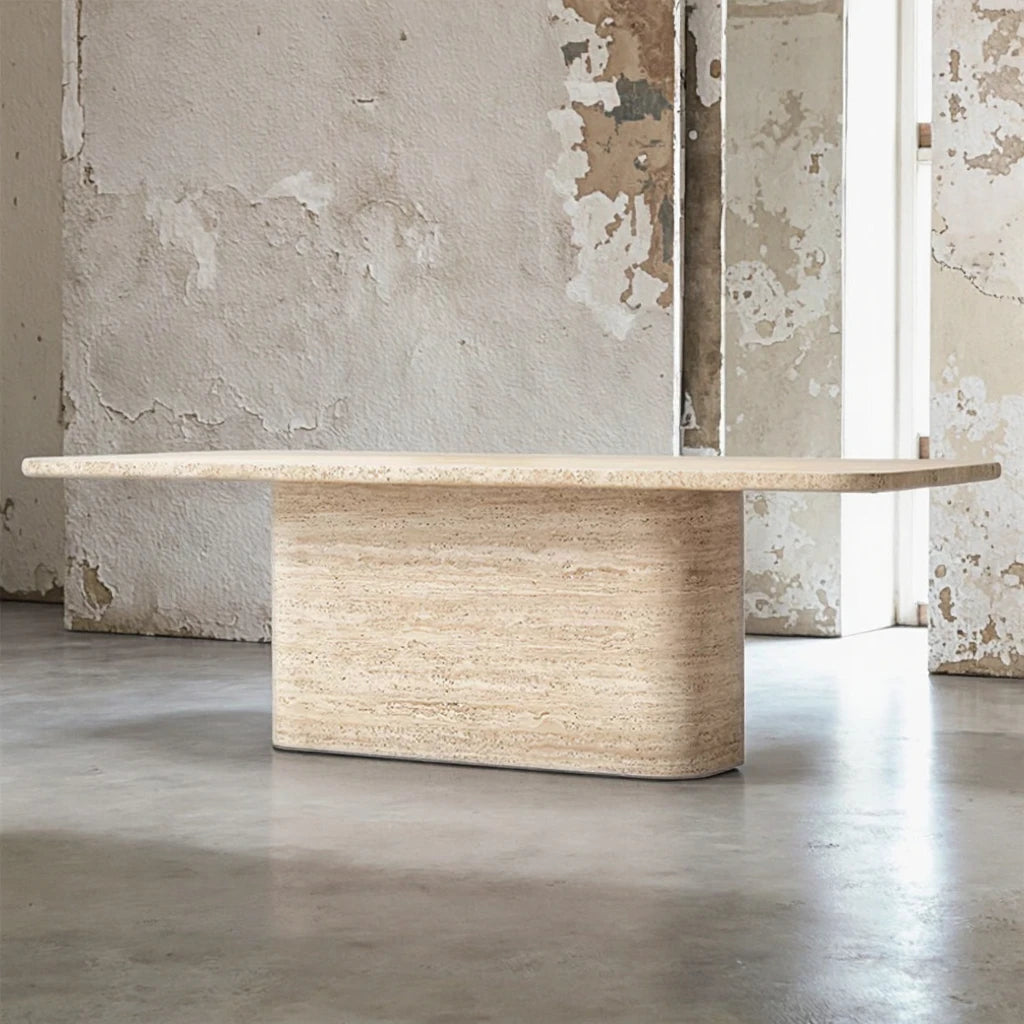 High-end cream marble rectangular dining table Nordic Wabi-Sabi style luxury lighting small apartment with internet celebrity