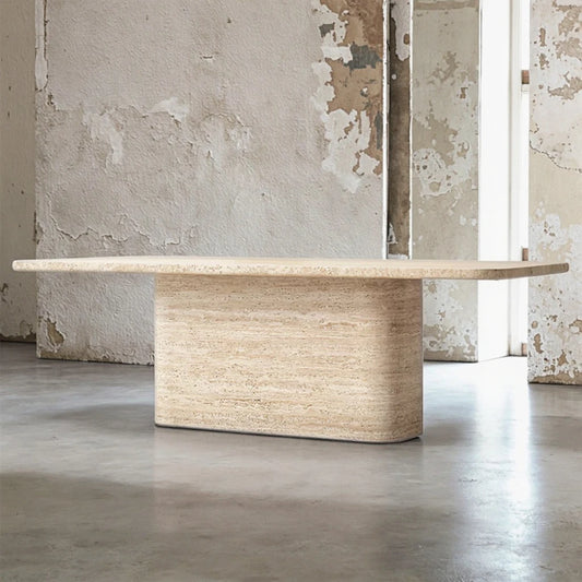 High-end cream marble rectangular dining table Nordic Wabi-Sabi style luxury lighting small apartment with internet celebrity