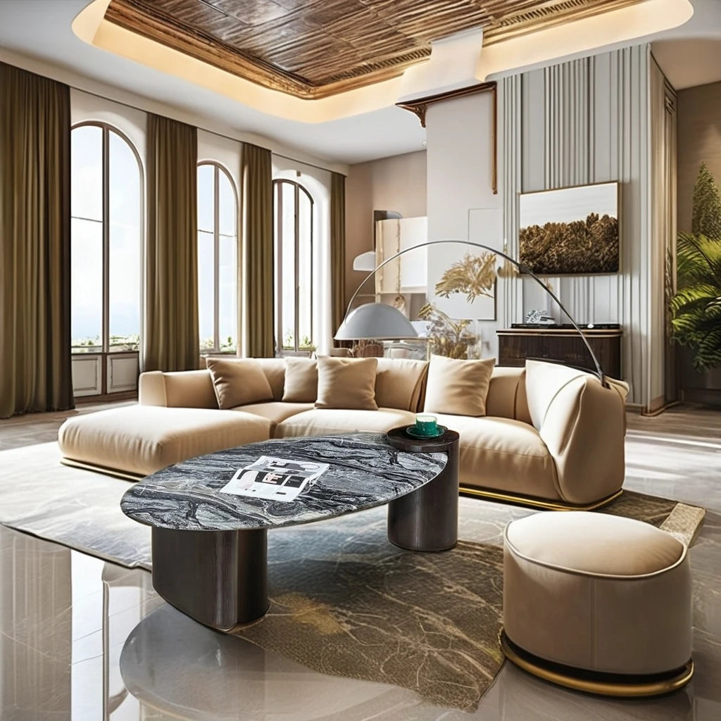 Micro crystal line stone oval top villa high-end coffee table luxury home living room furniture loft Casa hotel coffee table
