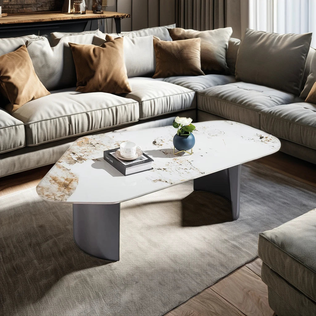 Stainless steel titanium base home living room furniture attic coffee table set villa home high-end ceramic attic coffee table