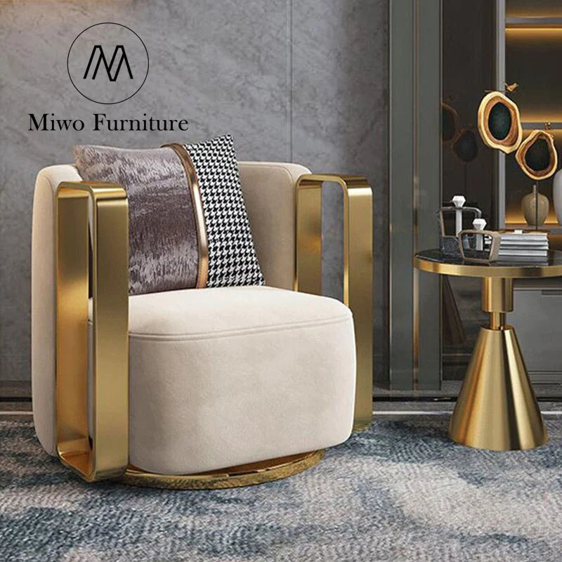 Deluxe single swivel armchair with stretchable fabric lounge chair, suitable for home office hotel bedroom outdoor leisure