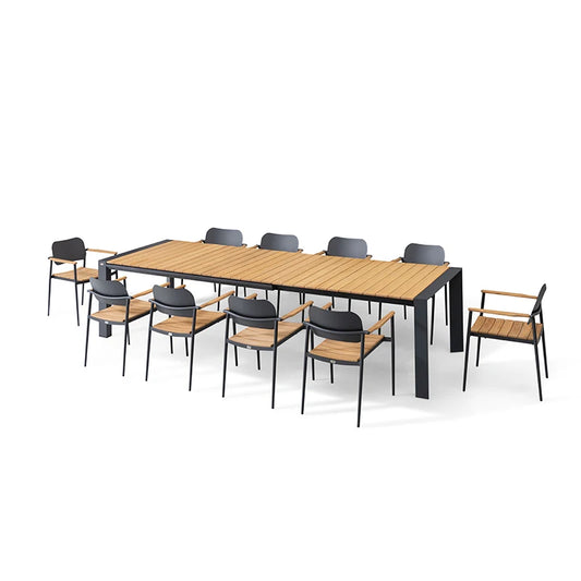 Teak Shaft Extended Aluminum Frame Furniture Outdoor Dining Table Chair Set Hotel Restaurant Outdoor Garden