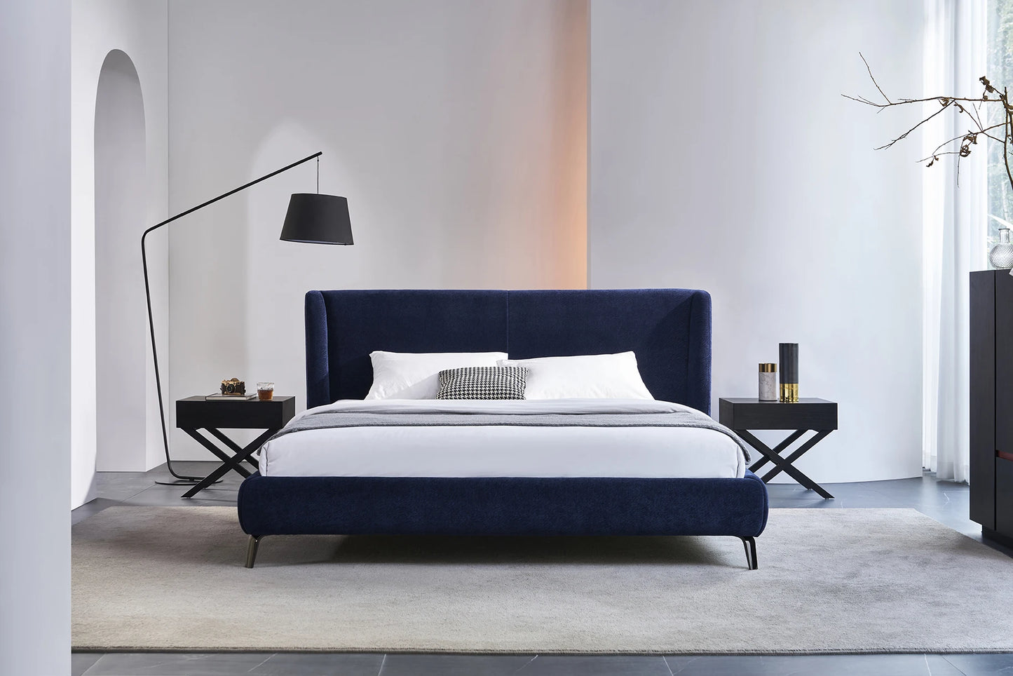 Apartment Hotel Modern Design Fabric Italy Nordic Queen Bed Interior Double Bed Home Interior Bedroom Furniture Villa Bed