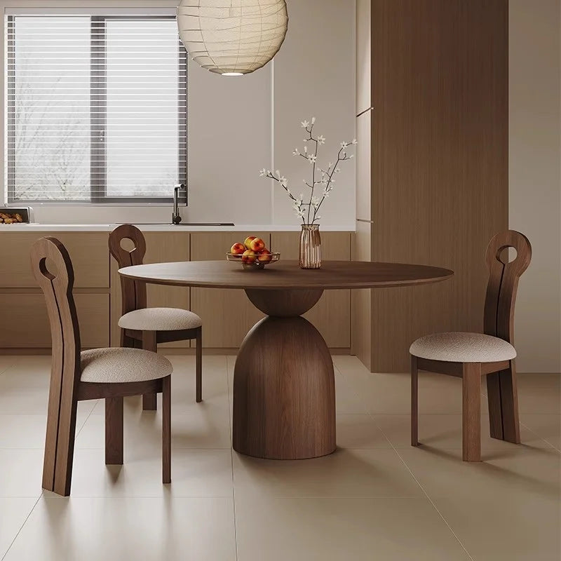 Modern mid-century style walnut style solid wood dining table and chair set for living room and dining room