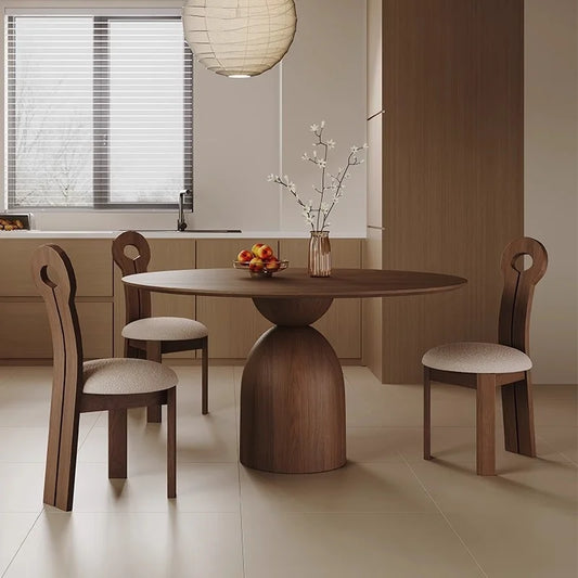 Modern mid-century style walnut style solid wood dining table and chair set for living room and dining room