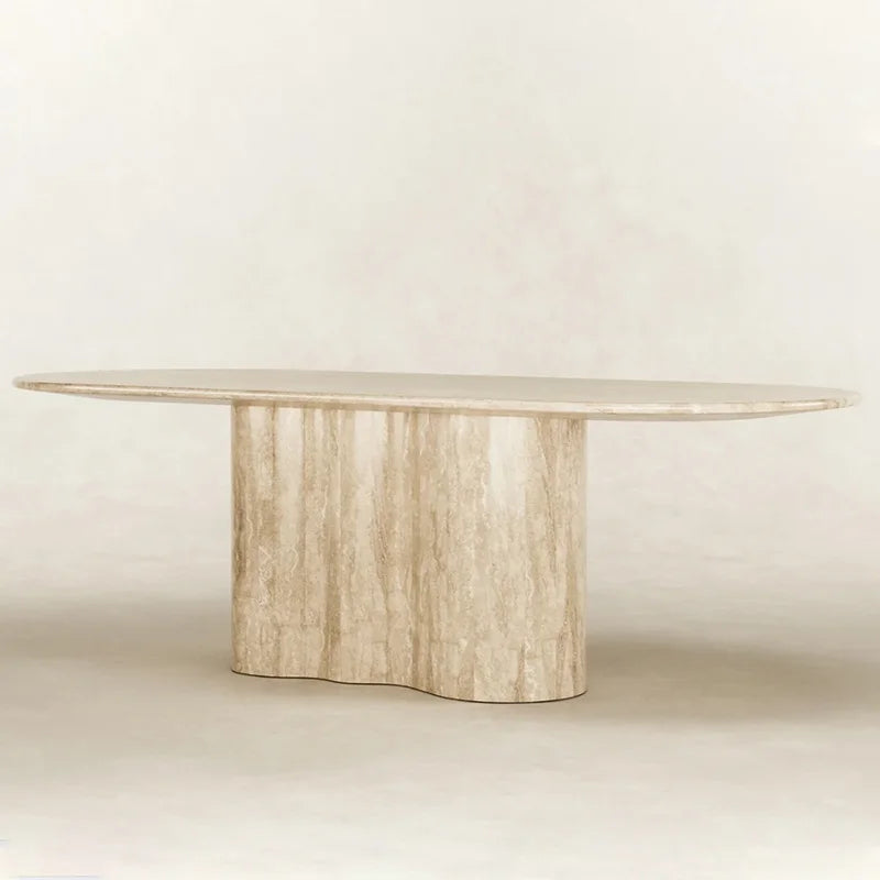 2025 version Wabi-Sabi rectangular natural travertine marble dining table solid modern small apartment long table