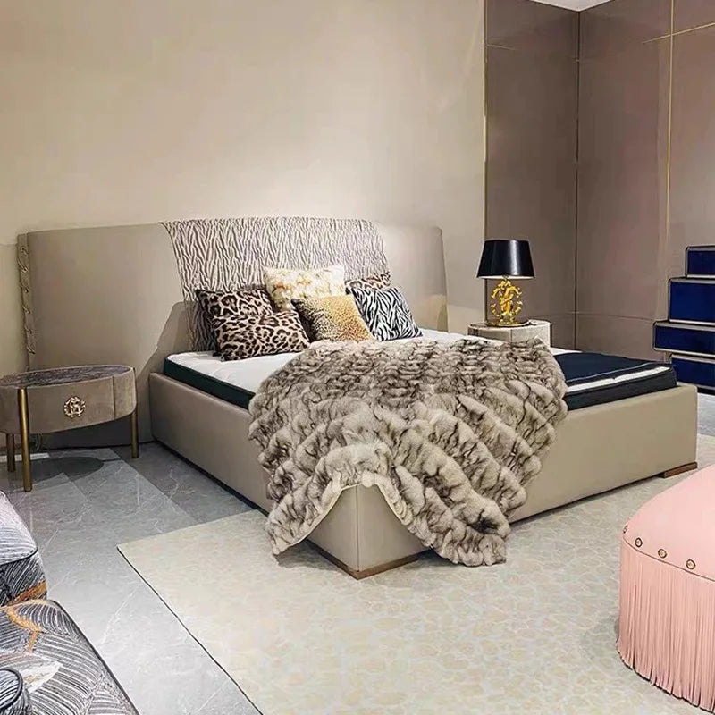 Italian luxury palace series simple leather queen bed villa master bedroom high-end soft bed