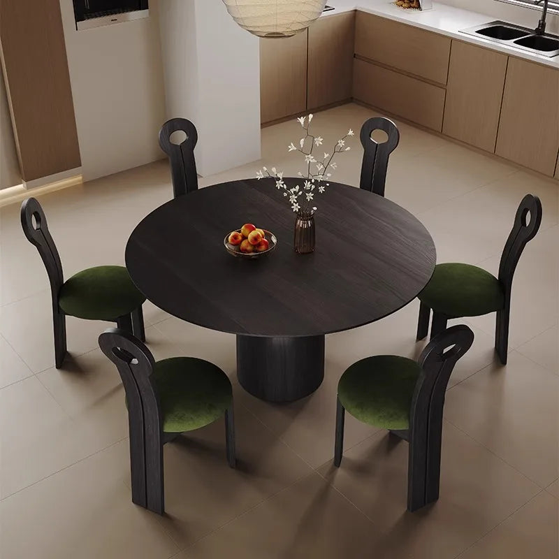 Modern mid-century style walnut style solid wood dining table and chair set for living room and dining room