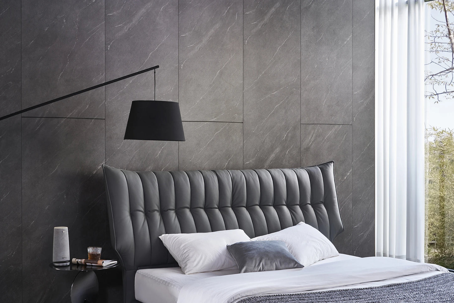 Italian microfiber leather sofa large simple striped design living room bedroom wooden frame hotel Casa project