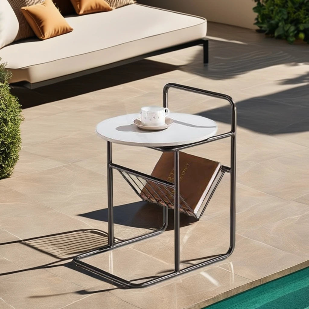 Ceramic top special shape carbon steel frame bookshelf side table living room furniture simple Italian home coffee table