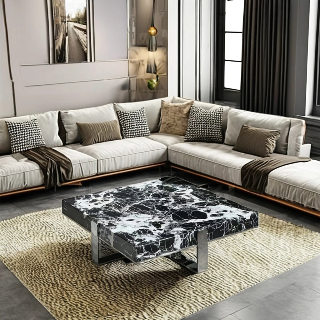 Black and white square ceramic coffee table living room furniture center table luxury villa attic coffee table