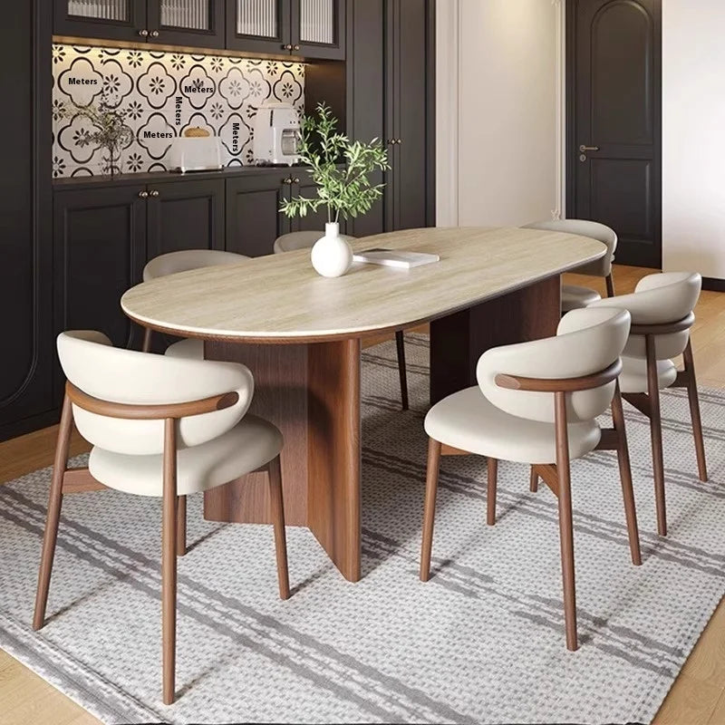 French retro style solid wood dining table and chairs set modern cave slate small apartment oval retro dining table