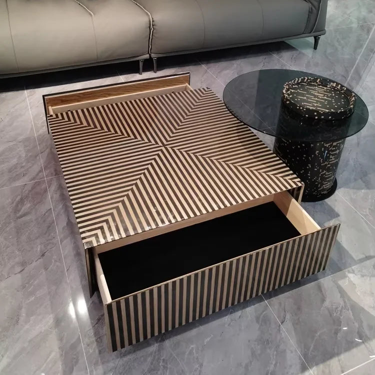 Italian modern simple square zebra stripe tempered glass coffee table large and small combination center coffee table