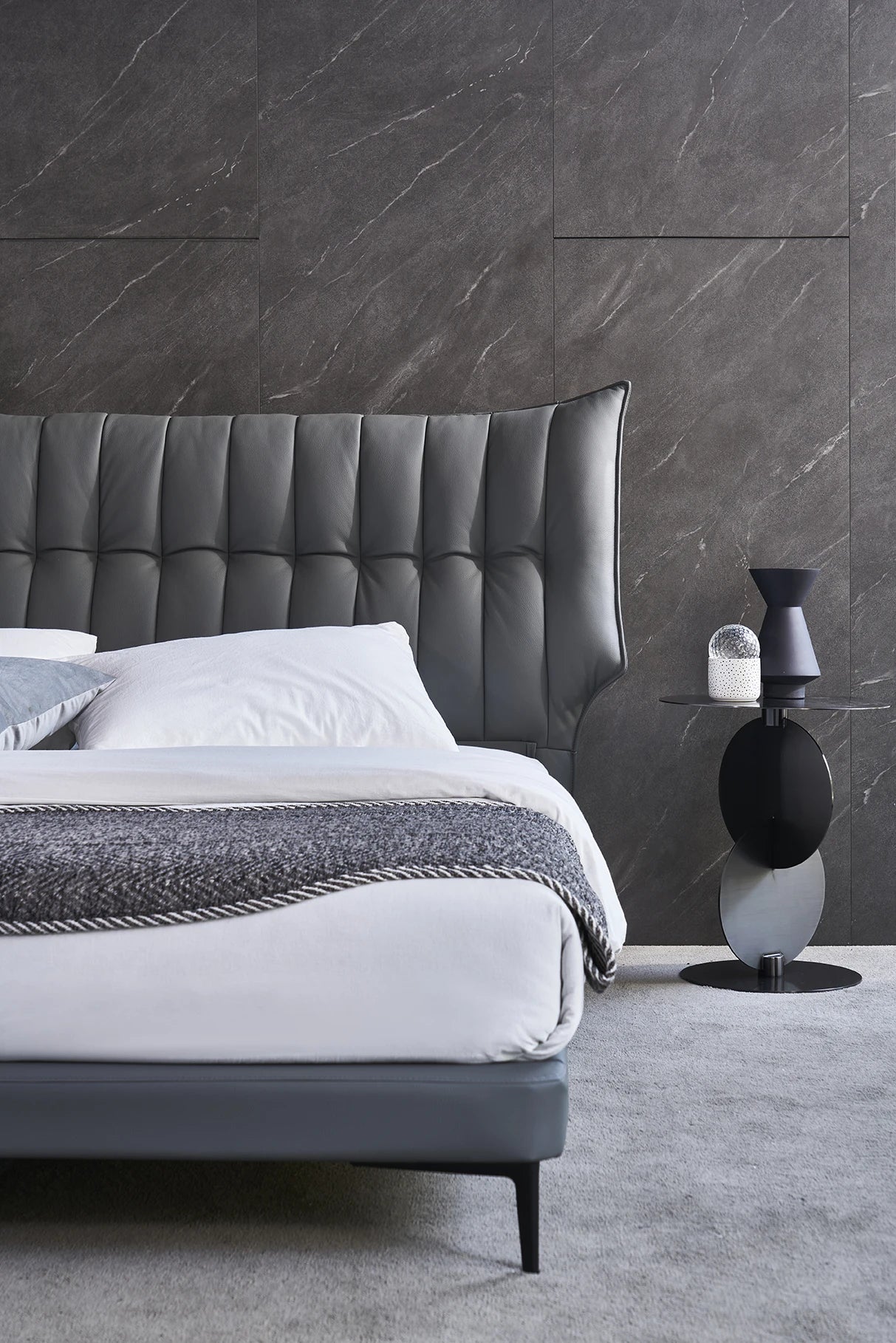 Italian microfiber leather sofa large simple striped design living room bedroom wooden frame hotel Casa project