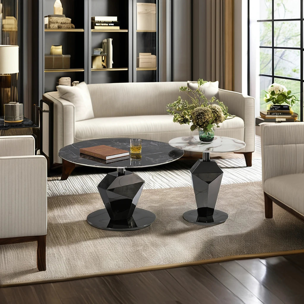 Stainless steel black titanium light luxury Italian round coffee table set Home interior villa VIP living room coffee table