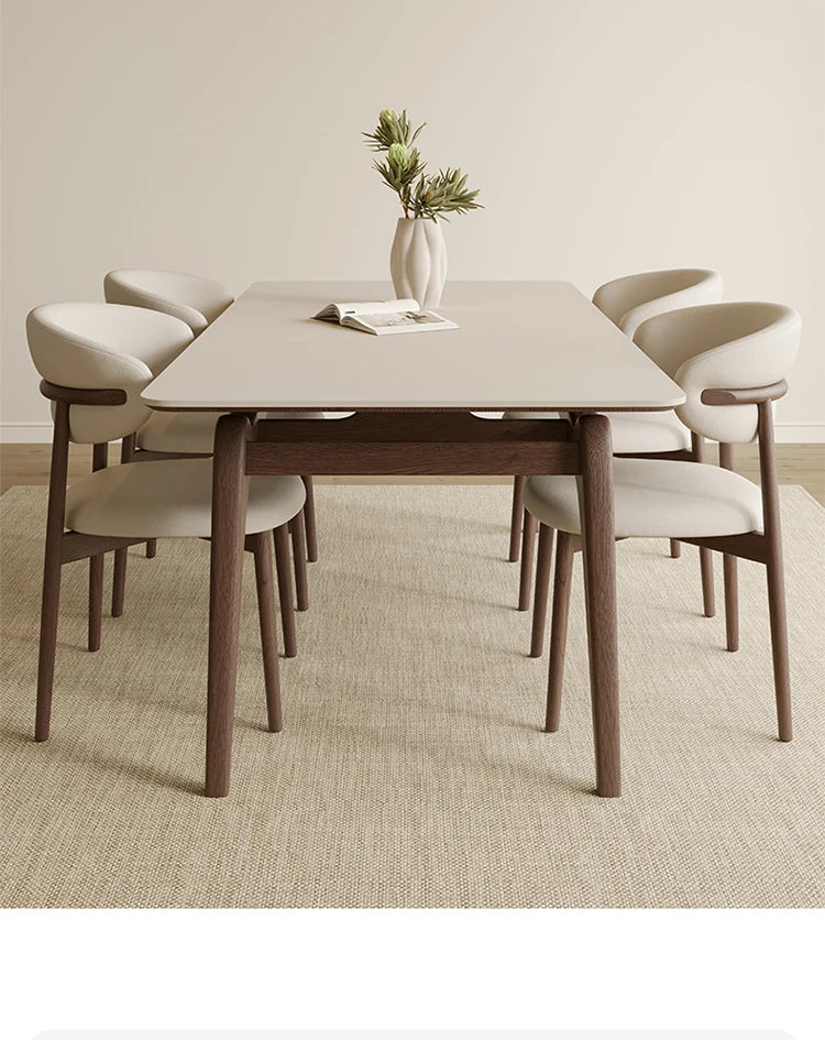 WABI SABI Hot Sale Style Solid Wood Cream Rectangle Chair Combination Comfortable Home Wooden Dining Table