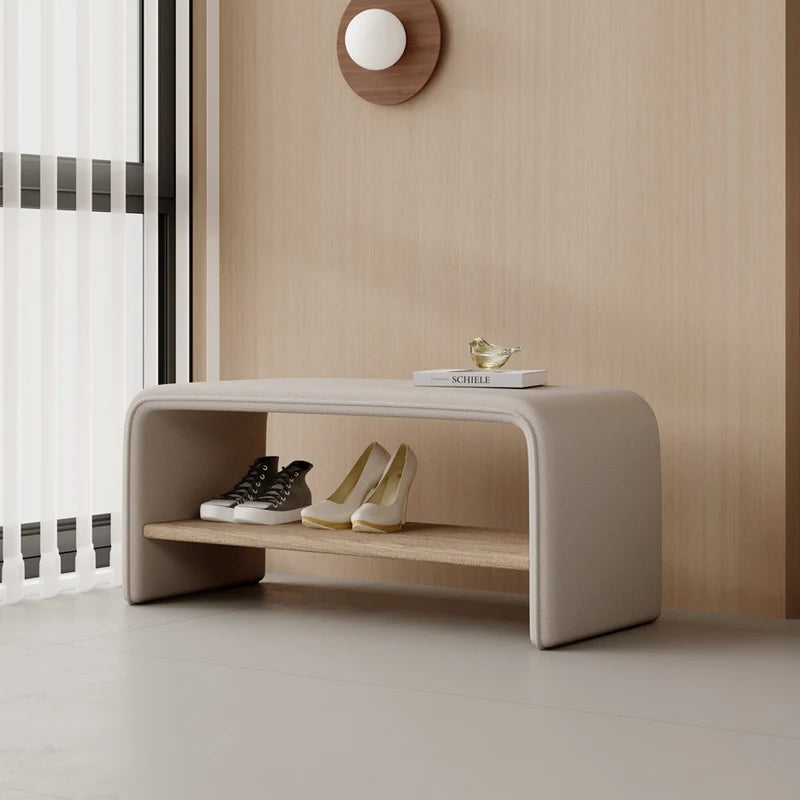 High-end modern entrance door solid wood shoe changing stool with integral entrance stool for fitting room household shoe cabinet