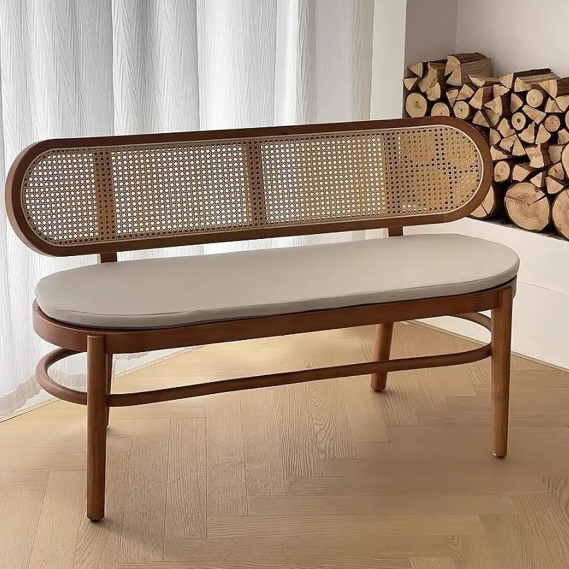 Double-seat French rattan chair solid wood household bedside shoe changing stool solid wood casual dining chair sofa chair