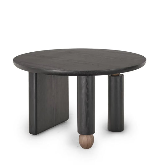 Modern minimalist Wabisabi design plywood frame round black ash wood home dining table set 6 stone material kitchen dining room