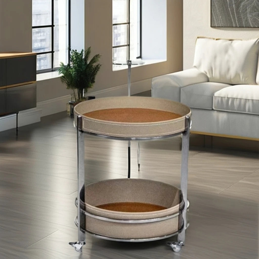 Removable hotel project Bedside table Interior living room furniture Saddle leather 2-story round loft coffee table