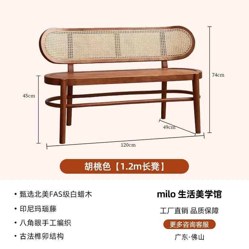 Double-seat French rattan chair solid wood household bedside shoe changing stool solid wood casual dining chair sofa chair
