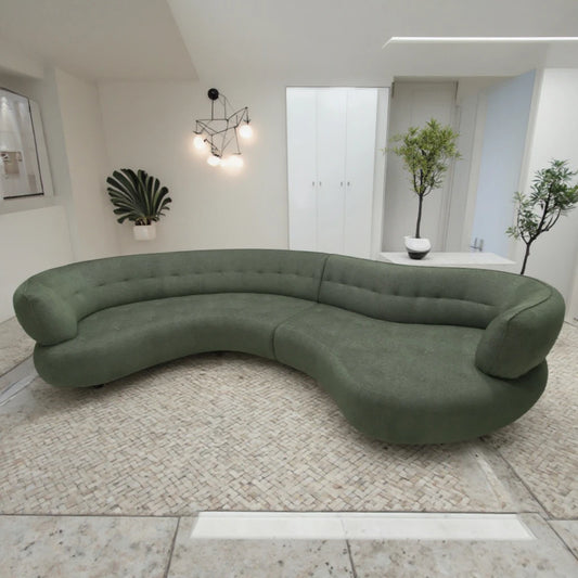 New design light luxury Italian living room curved sofa 3.9 meters large villa apartment green fabric moon sofa casual modern sofa