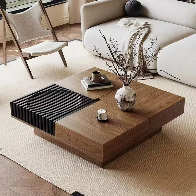 Mid-century modern walnut bark square side table solid wood frame European office cafe living room furniture