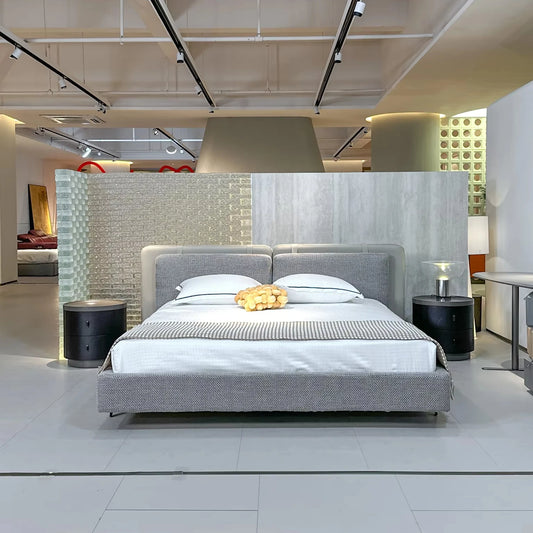 Italian solid wood bed high back simple modern style luxury modern leather soft cloth modular home bedroom double size