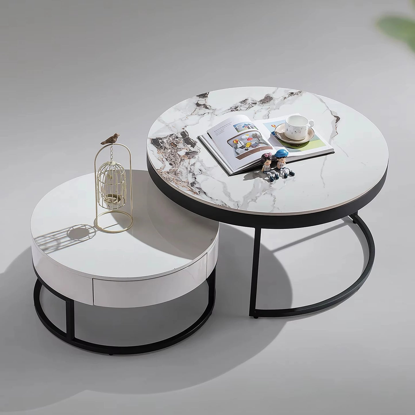 Ceramic living room interior furniture size round indoor bedroom indoor coffee table household coffee table set