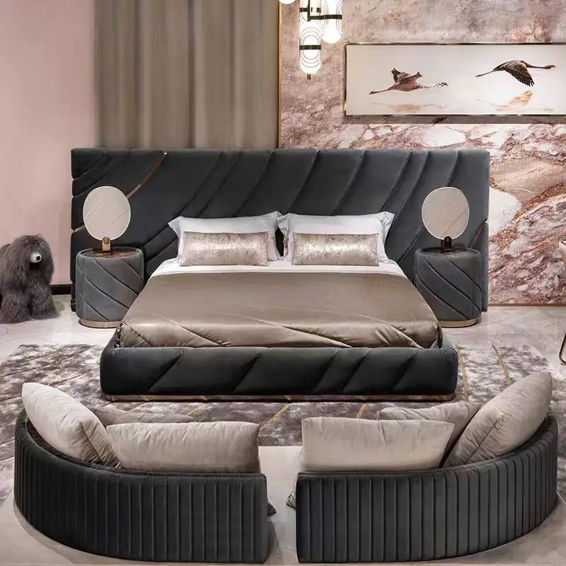 Italian Luxury 1.5/1 Extra Large Widescreen Modern Leather Wooden Double Bed Suitable for Large Master Bedroom Weddings