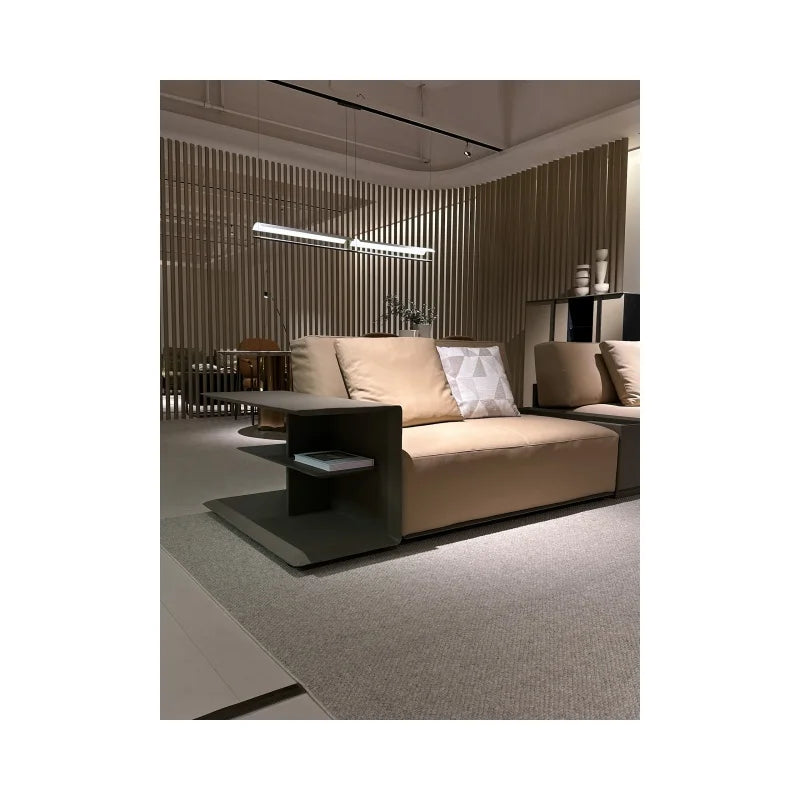 Light luxury design L-shaped large apartment living room leather combination sofa villa interior furniture Italian curved modular sofa