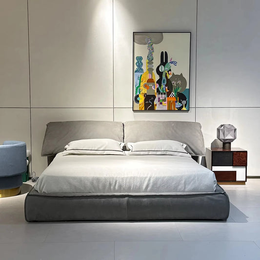 Luxury king bed beautiful leather decoration modern Italian bedroom furniture elephant ears bed fabric cover matte