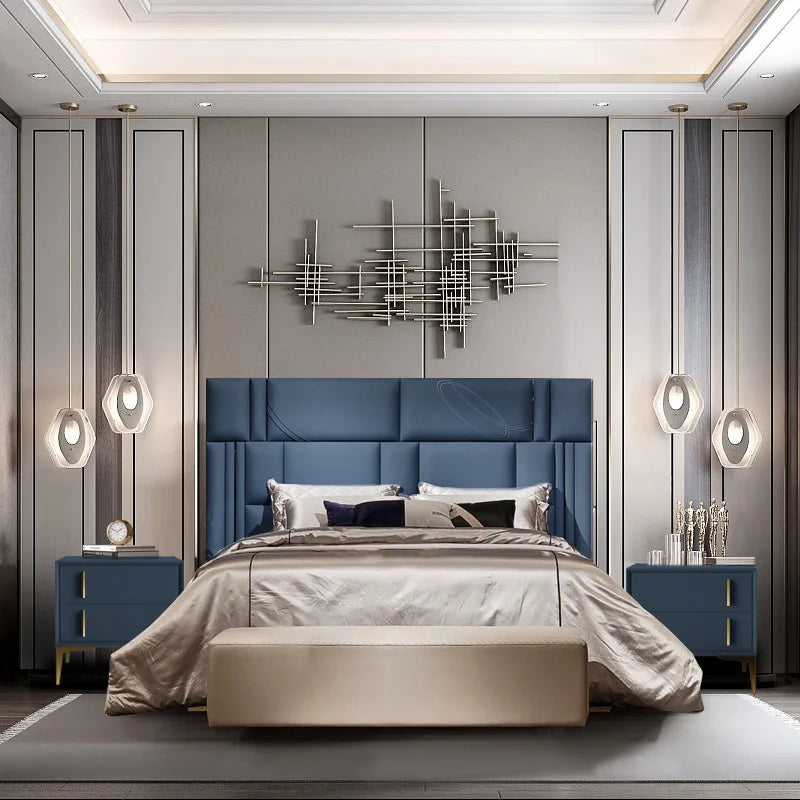 Italian luxury top leather high-end custom Italian design modern master bedroom large high back villa luxury bed