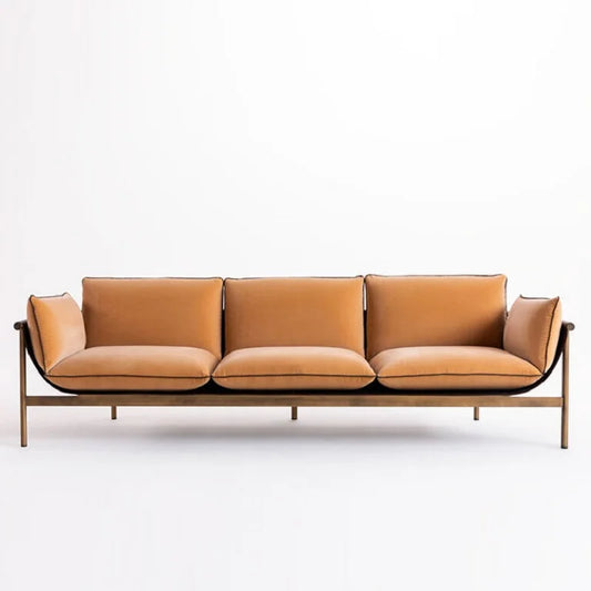 Villa Furniture Stainless Steel Frame Italian Style 3 Seats Modern Design Lightweight Luxury Saddle Leather Loft Armrest Leisure Sofa