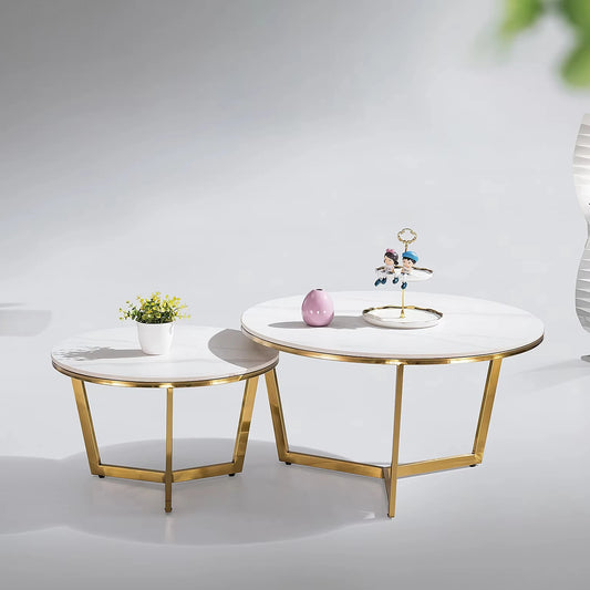 Combination coffee table set Modern simple apartment Hotel project Living room high-end gold base coffee table