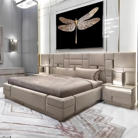 2025 New Design Luxury High-End High-Back Master Bedroom Modern Style Double Queen Villa Luxury Living
