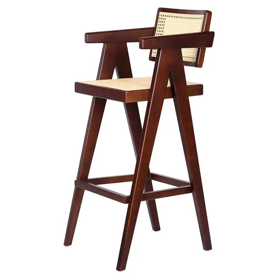 Interior Norick Design 75cm Rattan Grey Wooden Bar Chair Sabi Wabi Contemporary Bar Chair Household Furniture Living Room Japanese Stool