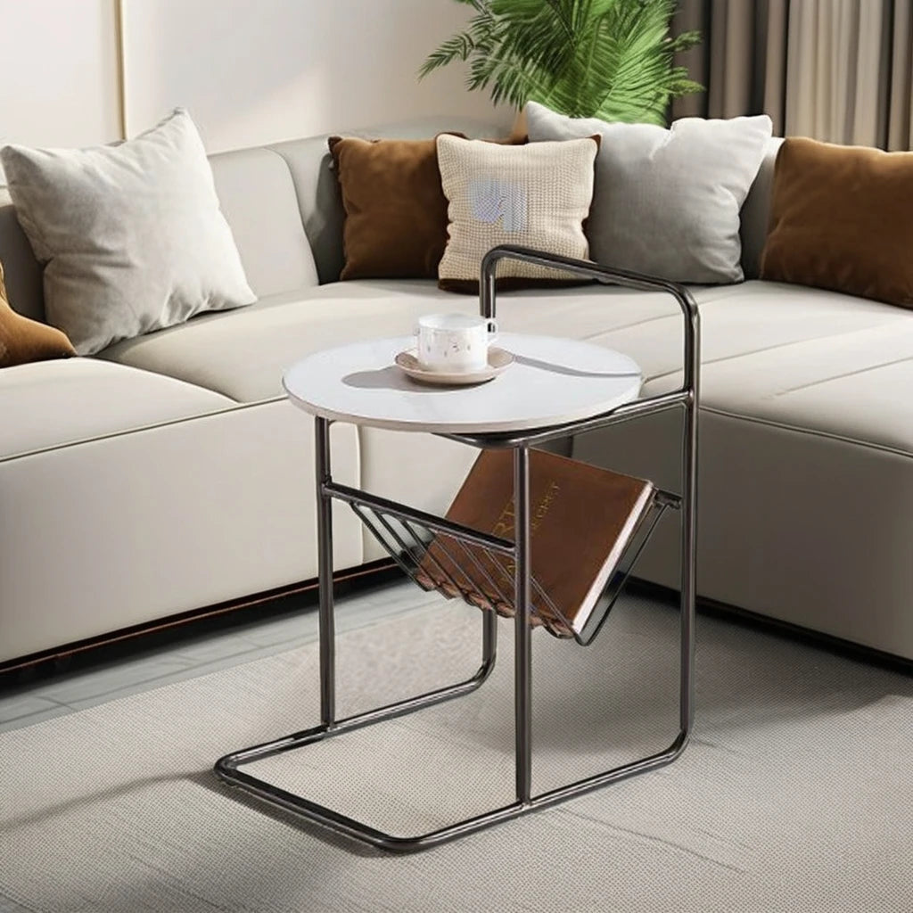 Ceramic top special shape carbon steel frame bookshelf side table living room furniture simple Italian home coffee table