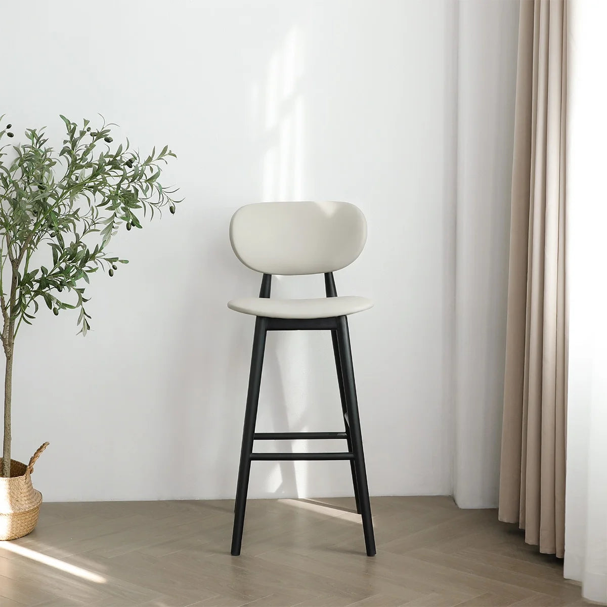 Luxury modern Italian minimalist high stool wooden frame bar chair villa furniture home cafe dining room living room counter stool