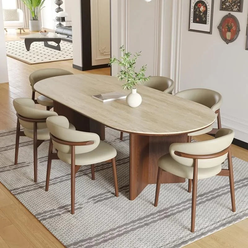 French retro style solid wood dining table and chairs set modern cave slate small apartment oval retro dining table
