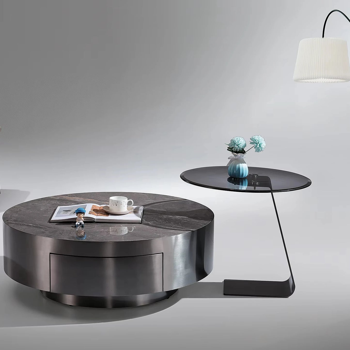 Small house living room furniture round combination TV coffee table Italian design light luxury coffee table set