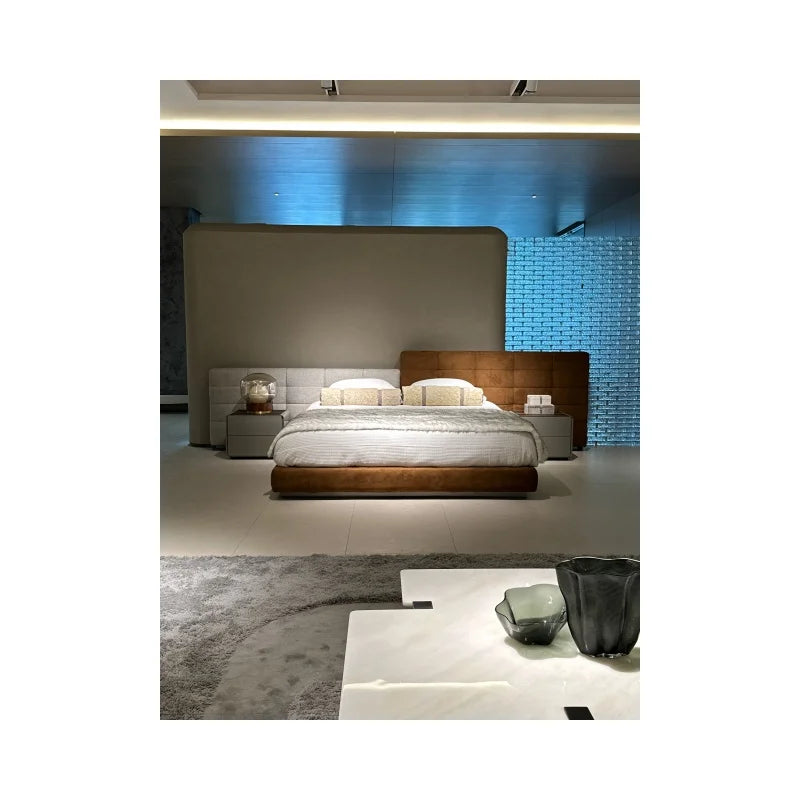 Exquisite Italian design luxury bed frame set Italian modern wooden king bedroom bed leather interior home