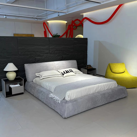 Customizable Modern Design Storage Bed Relaxing Grey Velvet Fabric Italian Style Wood Frame Leather Double Bed Multifunctional