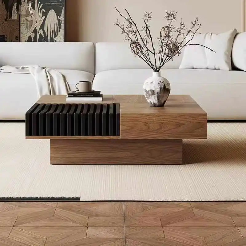 Mid-century modern walnut bark square side table solid wood frame European office cafe living room furniture