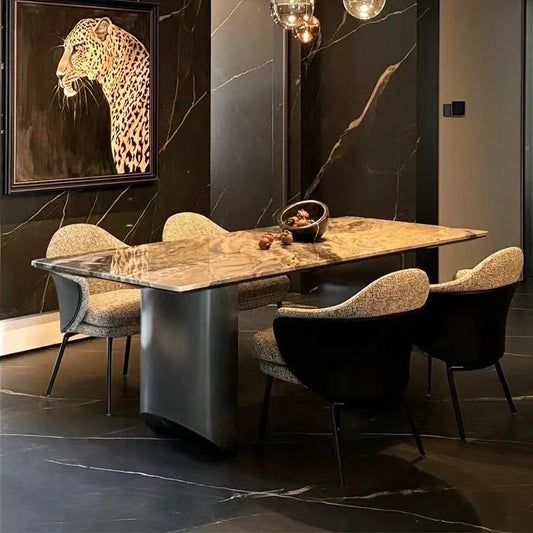 Modern Luxury Italian Normcore Dining Table High-end Venetian Brown Natural Marble with Stainless Steel Household Dining Table