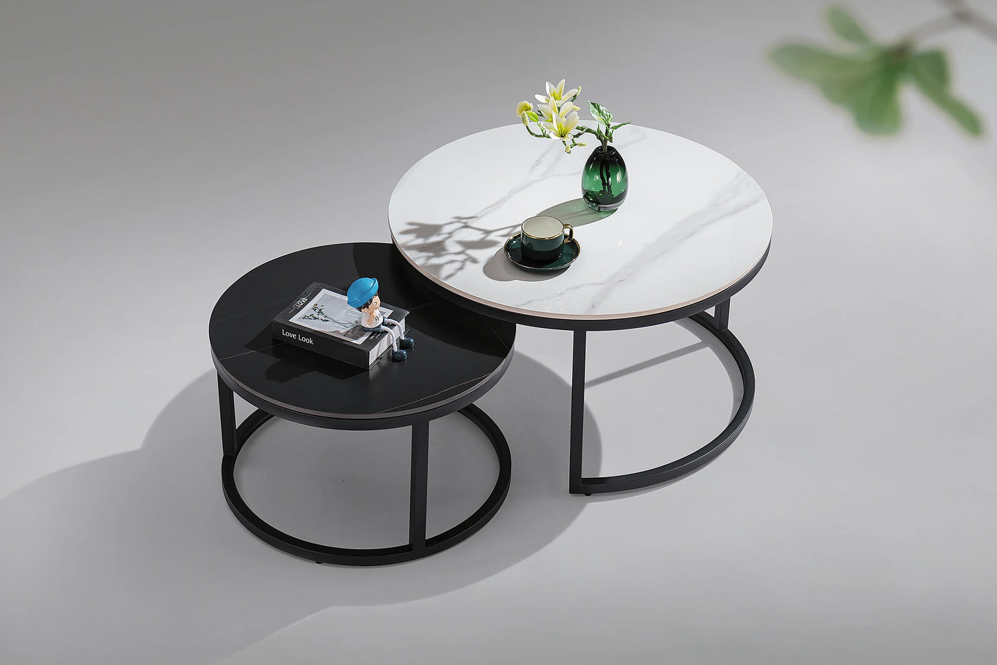 2 round combination living room furniture modern style ceramic metal base coffee table office casual coffee table home